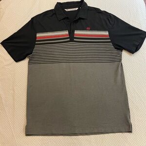 Travis Mathew Black and Gray Polo Shirt Modern Striped Design